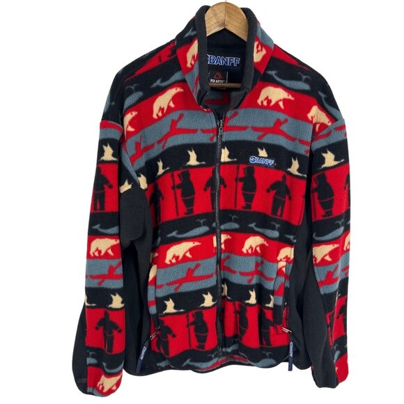 Banff Designs Polartec Fleece Jacket Red Black Pattern Full-Zip Men's Size XL - Picture 1 of 9